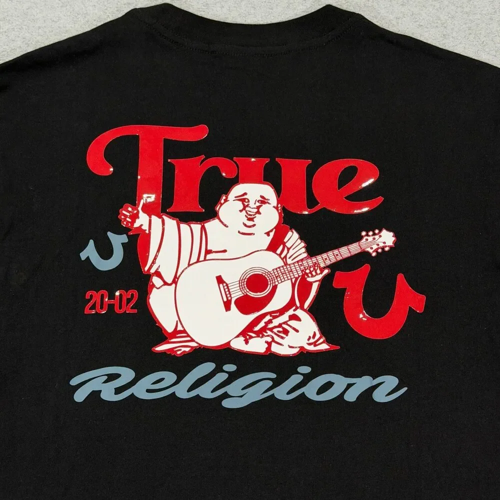 True Religion Men's Silicone Buddha Logo Graphic Tee Shirt Medium Jet Black NWT